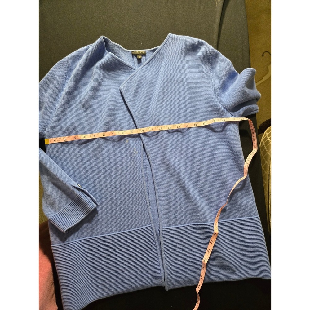 Talbots Cardigan Sweater Womens L/P Blue Excellent Draped Open Front Ribbed Knit - Picture 13 of 13